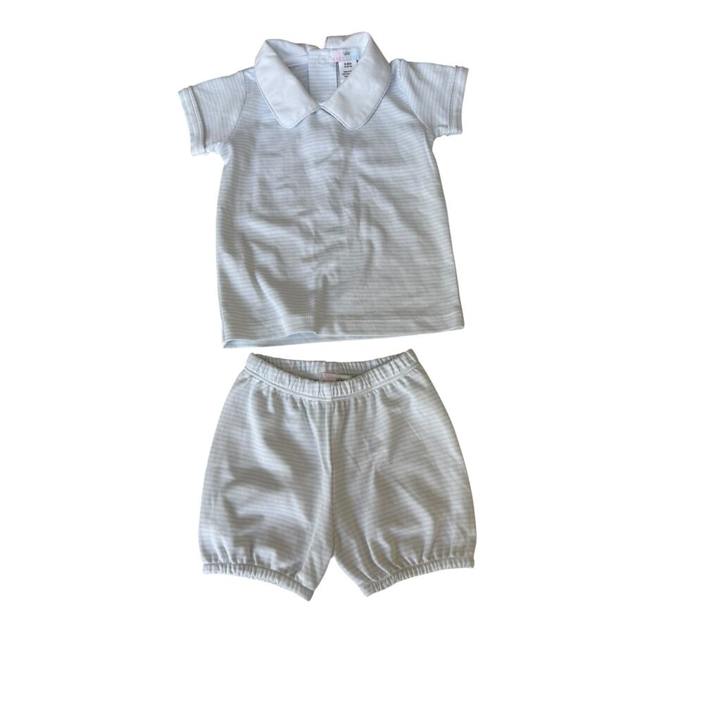 Baby Loren Blue/White Pima Cotton Striped Diaper Cover Set Size 6-9M